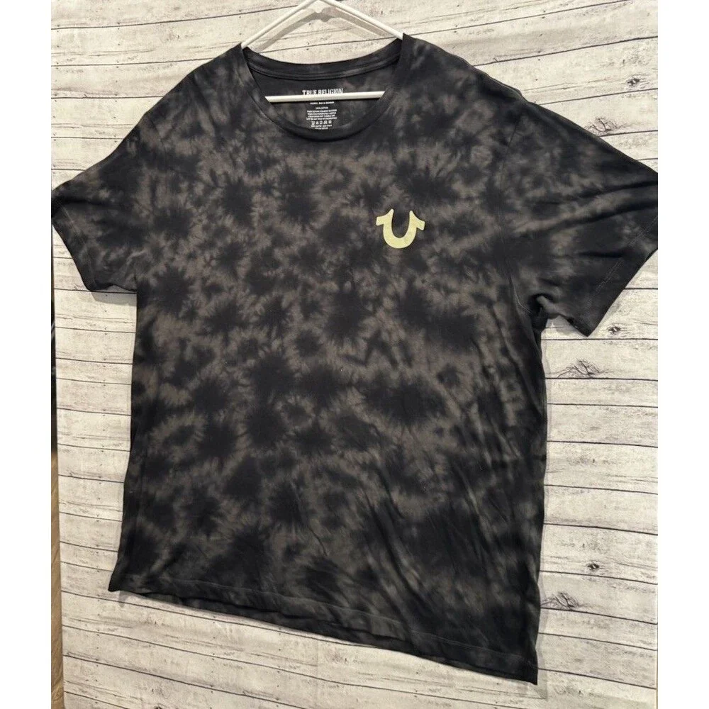 True Religion Mens Tie Dye T Shirt Size XXXL 3XL Black World Tour Graphic Tee